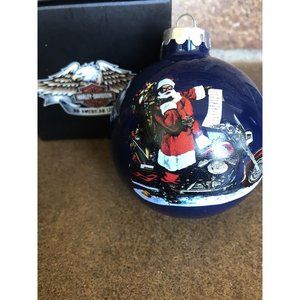 Santa Claus Harley Davidson Cycle 2006 Glass Ball Christmas Ornament Sapphire